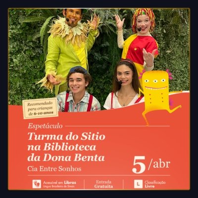 Turma do Sítio na Biblioteca da Dona Benta abre programação de abril do Domingo com Teatro